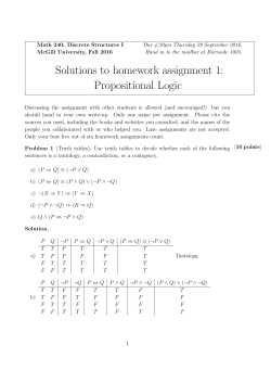 Solutions to homework assignment 1: Propositional Logic