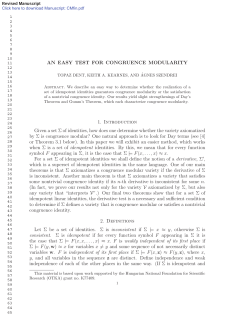AN EASY TEST FOR CONGRUENCE MODULARITY 1. Introduction