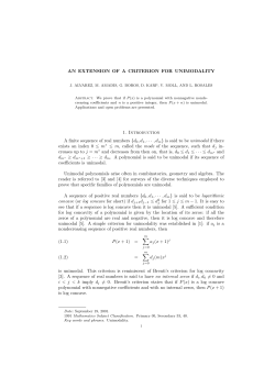 AN EXTENSION OF A CRITERION FOR UNIMODALITY 1