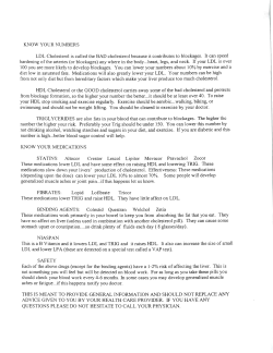 KNOW YOUR NUMBERS LDL Cholesterol is called the BAD