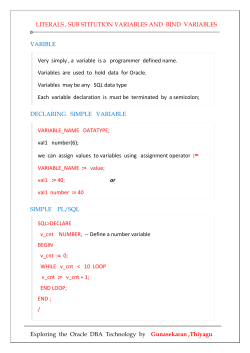 LITERALS , SUB STITUTION VARIABLES AND BIND VARIABLES