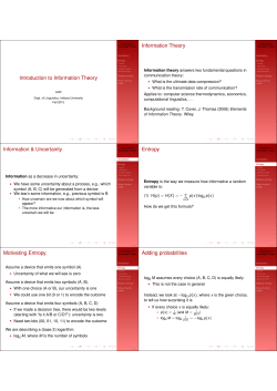 Introduction to Information Theory Information Theory Information