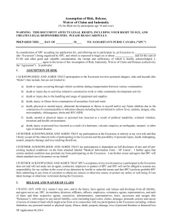 Assumption of Risk, Release, Waiver of Claim and Indemnity