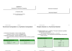 Lecture 1 Numerical Computation vs. Symbolic Computation