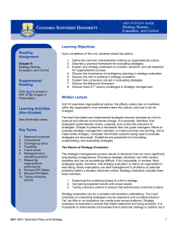 Strategy Review, Evaluation, and Control Learning Objectives