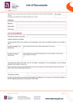 List of Documents - The South Australian Employment Tribunal