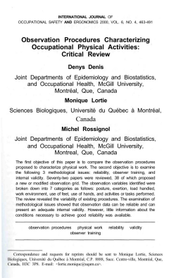 Observation Procedures Characterizing Occupational Physical