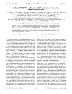 Collimated Multi-MeV Ion Beams from High-Intensity