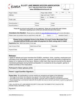 Player`s Name: - Elliot Lake Minor Soccer