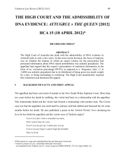 THE HIGH COURT AND THE ADMISSIBILITY OF DNA