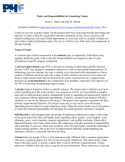 Roles and Responsibilities for Launching Teams Grace L. Duffy and