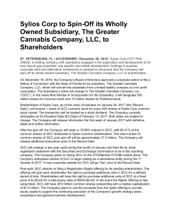 Sylios Corp to Spin-Off its Wholly Owned Subsidiary, The Greater