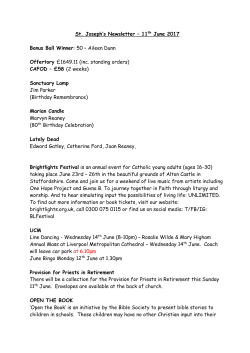 St. Joseph`s Newsletter – 11th June 2017 Bonus Ball Winner: 50