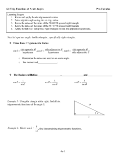 4a&ndash;1 6.2 Trig. Functions of Acute Angles Pre