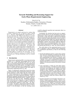 Towards Modelling and Reasoning Support for Early