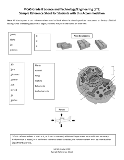 2016-2017 MCAS Sample Grade 8 Science Reference Sheet for