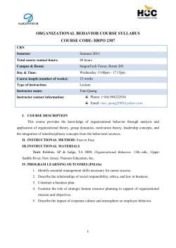ORGANIZATIONAL BEHAVIOR COURSE SYLLABUS COURSE