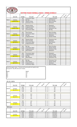 2016 Spring Schedule - Eastern Touch Football League