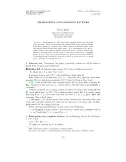 FIXED POINTS AND COMPLETE LATTICES Paula Kemp 1
