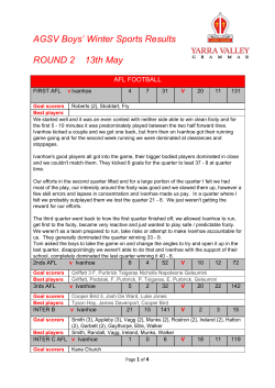 AGSV Boys` Winter Sports Results ROUND 2 13th May