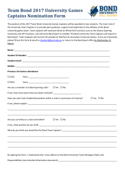 Team Bond 2017 University Games Captains Nomination Form