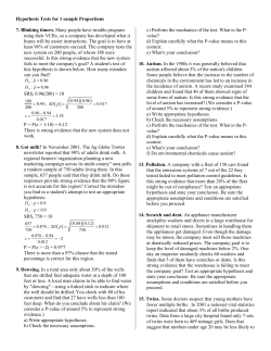 Hypothesis Tests for 1 sample Proportions 7. Blinking timers. Many