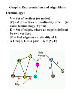 Graphs: Representation and Algorithms Terminology : &bull; V = Set of