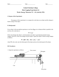 Teacher`s Guide – Activity P19: Work–Energy Theorem: W = ∆E