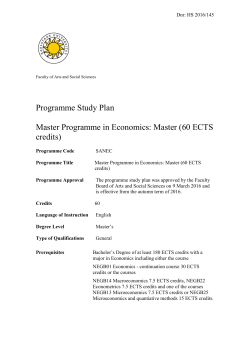 Programme Study Plan Master Programme in Economics: Master