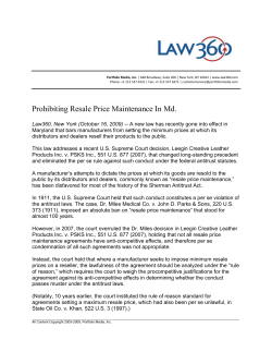 Prohibiting Resale Price Maintenance In Md.