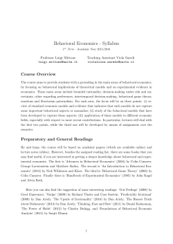 Behavioral Economics - Syllabus
