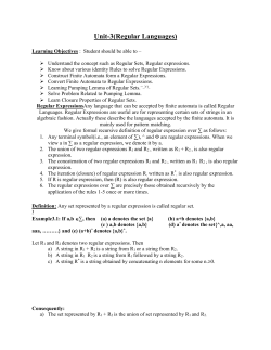 Unit-3(Regular Languages) Learning Objectives : Student should be