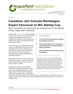 Canadians Join Canucks Bandwagon, Expect Vancouver to Win