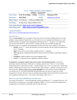 CS 16 &ndash; Solving Problems with Computers I Syllabus &ndash; Spring 2017