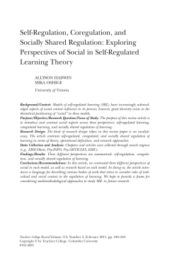 Self-Regulation, Coregulation, and Socially Shared