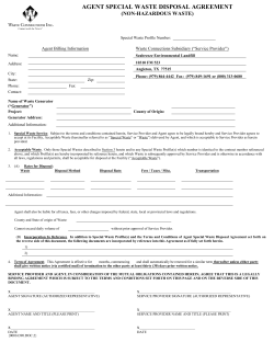 Agent Special Waste Disposal Agreement