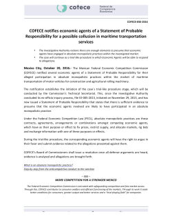 COFECE notifies economic agents of a Statement of Probable