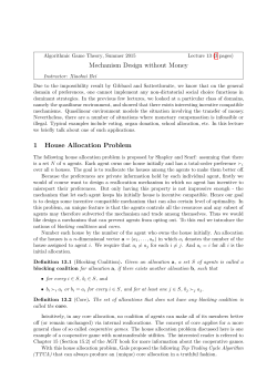 Mechanism Design without Money 1 House Allocation Problem