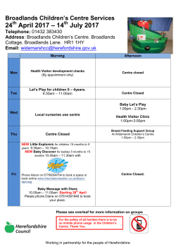 Broadlands Children`s Centre what`s on timetable 24 April to 14 July