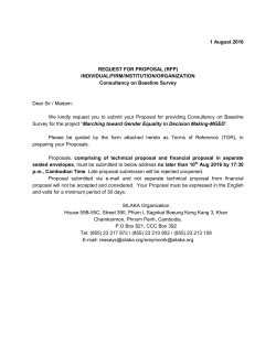 1 August 2016 REQUEST FOR PROPOSAL (RFP) INDIVIDUAL