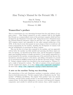 Alan Turing`s Manual for the Ferranti Mk. I