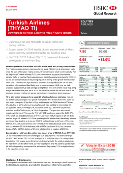 Turkish Airlines (THYAO TI)-Downgrade to Hold: Likely to