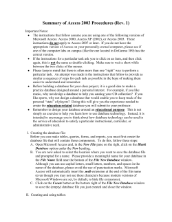 Summary of Access 2003 Procedures for the