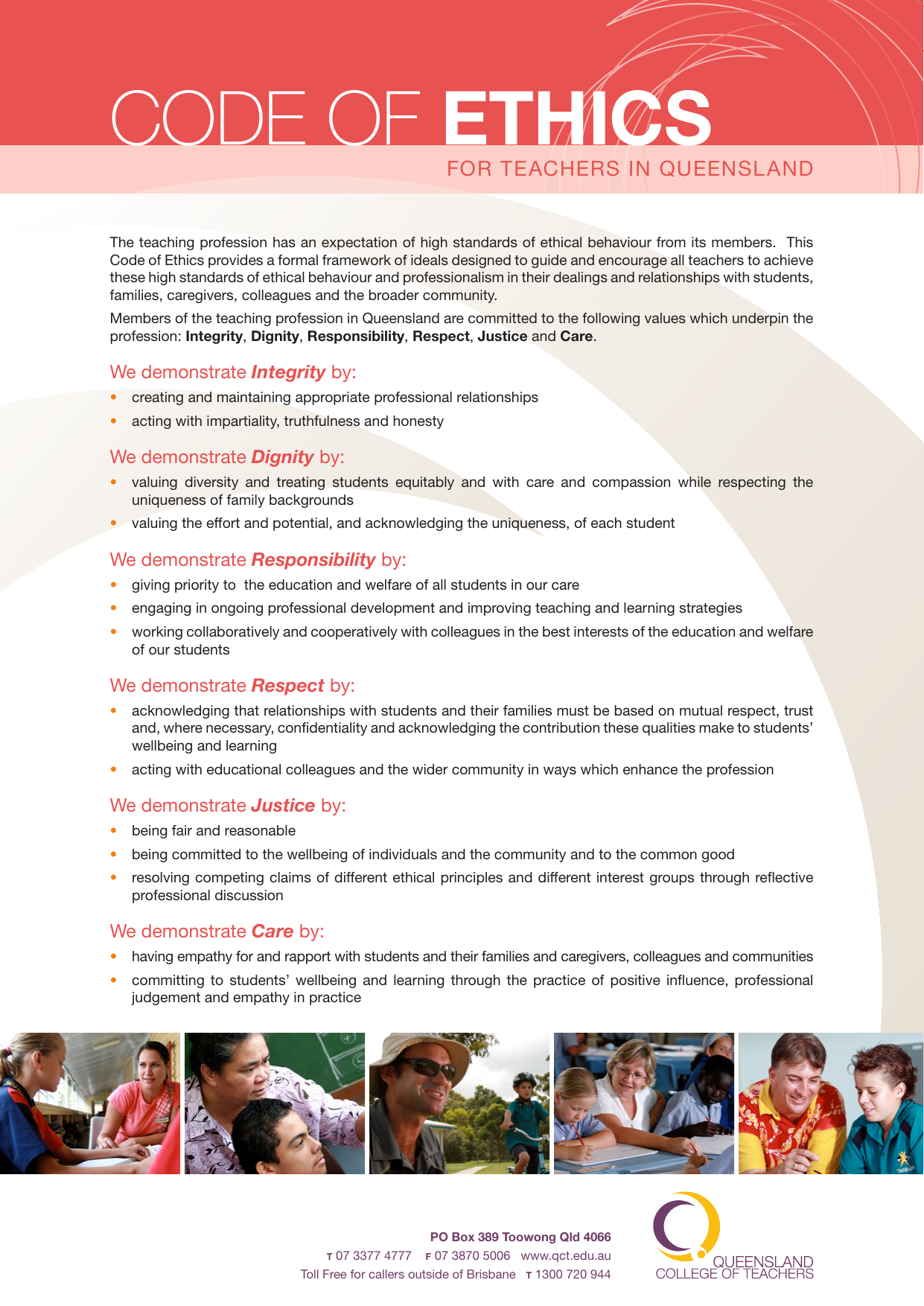 Code Of Ethics Queensland College Of Teachers