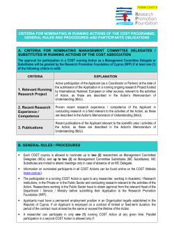 criteria for nominating in running actions of the cost programme