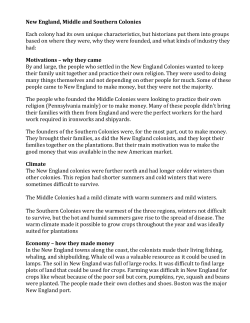 New England, Middle and Southern Colonies