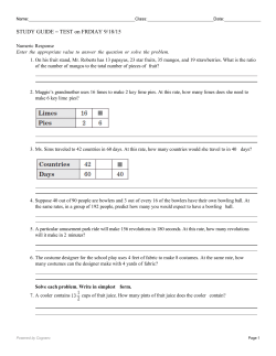 STUDY GUIDE &ndash; TEST on FRIDAY 9/18/15