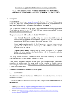 Standard call for applications for the selection of expert group