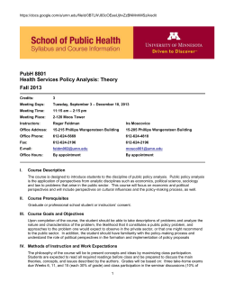 PubH 8801 Health Services Policy Analysis: Theory Fall 2013