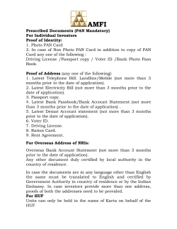 Prescribed Documents (PAN Mandatory)
